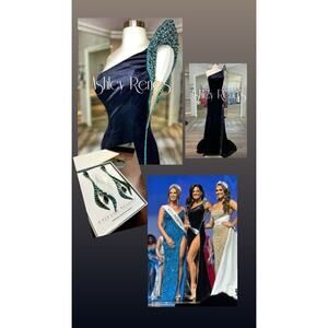 Jovani Couture Pageant Prom Dress Gown Rhinestone Black Size 2 Somers Earrings